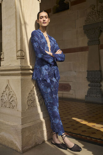 Elysora Embroidered Silk Jacket Set - Blue, Blue, image 2