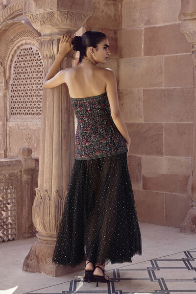 Nameera Silk Skirt Set - Black