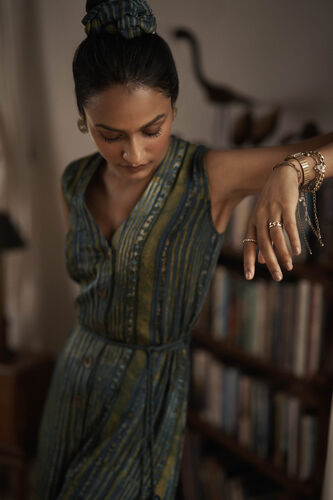 Ease Hand-block Printed Tassel Jumpsuit - Green, Green, image 4