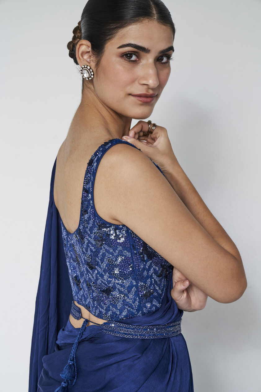 Millaray Embroidered Saree Set - Blue, Blue, image 6