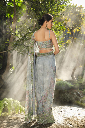 Blooming Meadows Embroidered Saree - Powder Blue, Powder Blue, image 3
