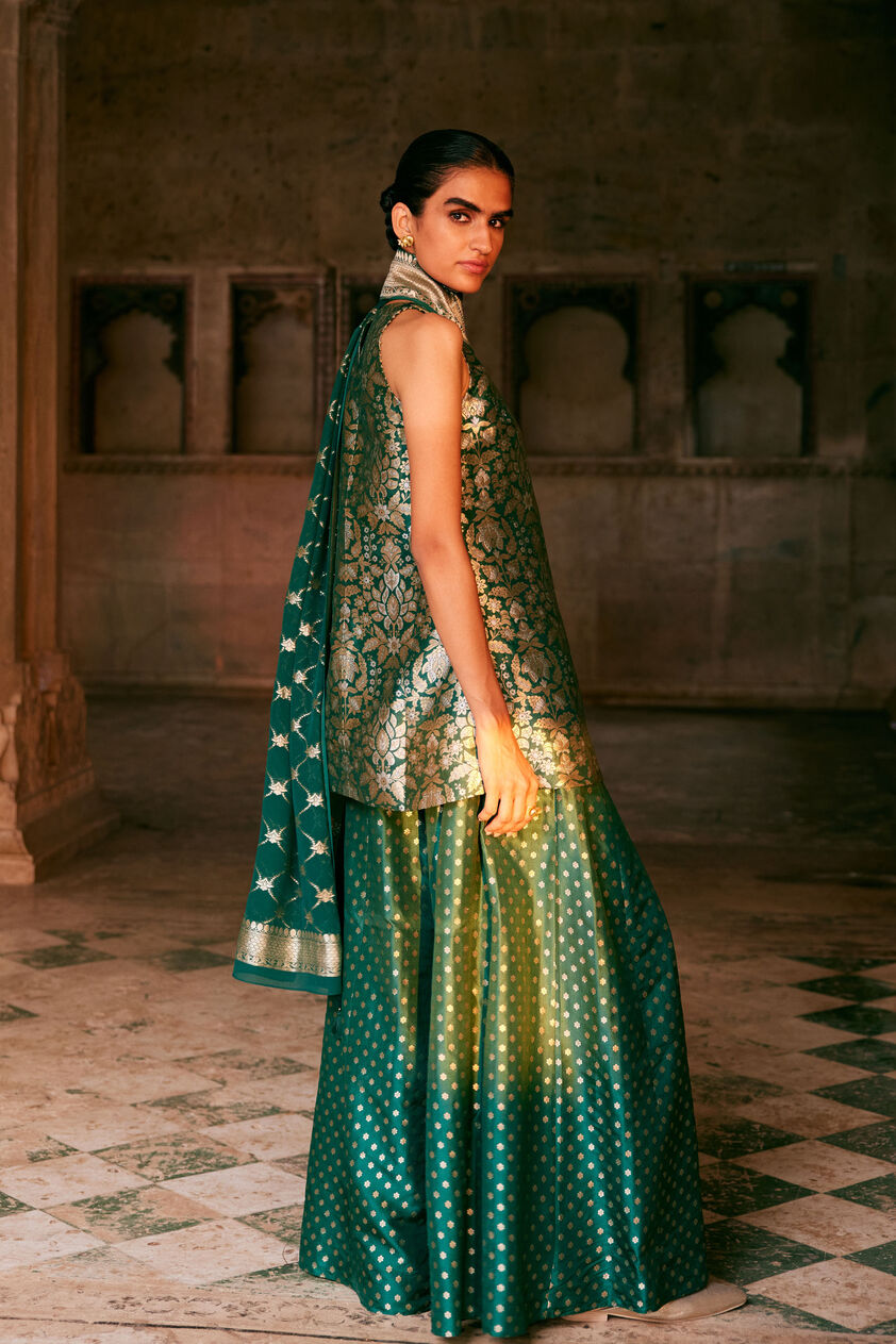 Swadha Handwoven Benarasi Silk Sharara Set - Green, Green, image 2