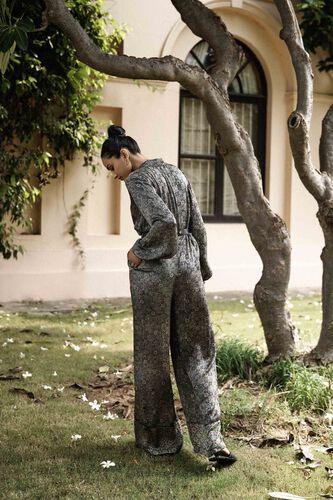 Sweep Ajrakh Hand-block Printed Jumpsuit - Black, Black, image 2