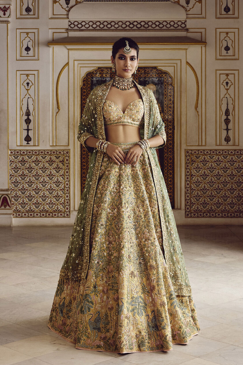 Alzahra Embroidered Silk Lehenga Set - Gold, Gold, image 1