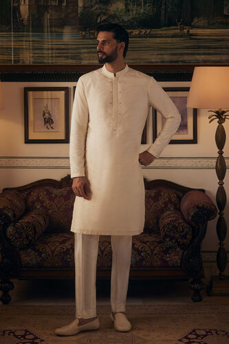 Anirvan Embroidered Silk Kurta - Ivory, Ivory, image 1
