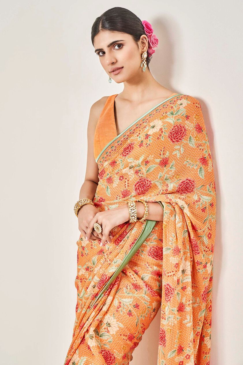 5 - Aashka Saree - Orange, image 5