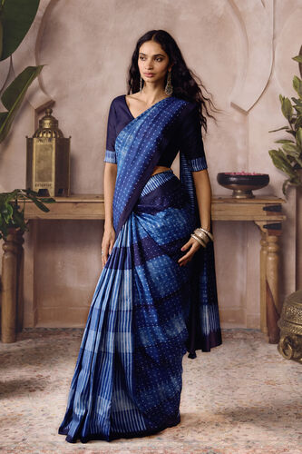 Tohora Handcrafted Shibori Silk Saree - Indigo, Indigo, image 2