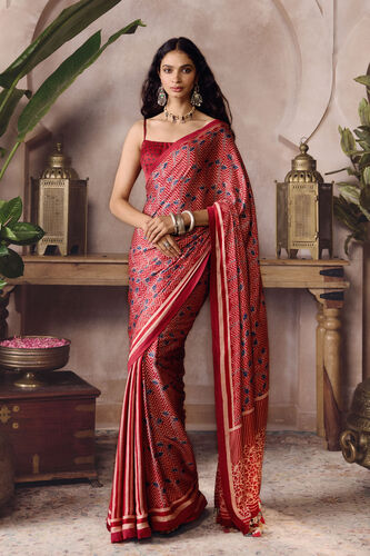 Fiann Ajrakh Hand-block Printed Saree - Red, Red, image 1