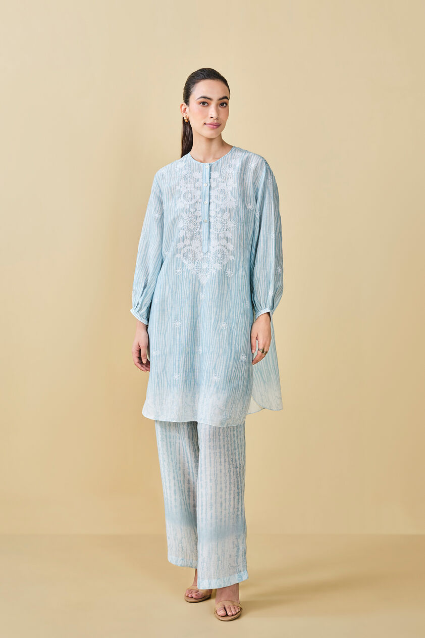 From The Mountain Hand-embroidered Chikankari Co-ord - Indigo, Indigo, image 1