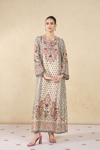 Elia Printed Silk Kaftan - Ivory, Ivory, image 1