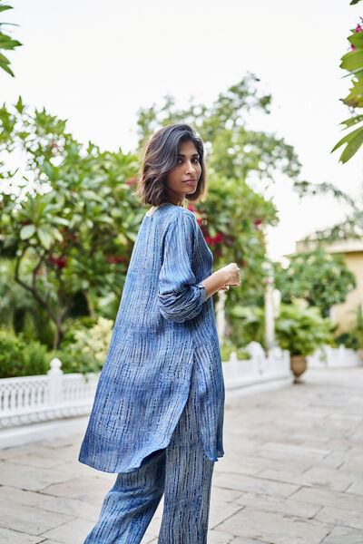 Drift Hand-block Printed Gold Khadi Coord - Indigo