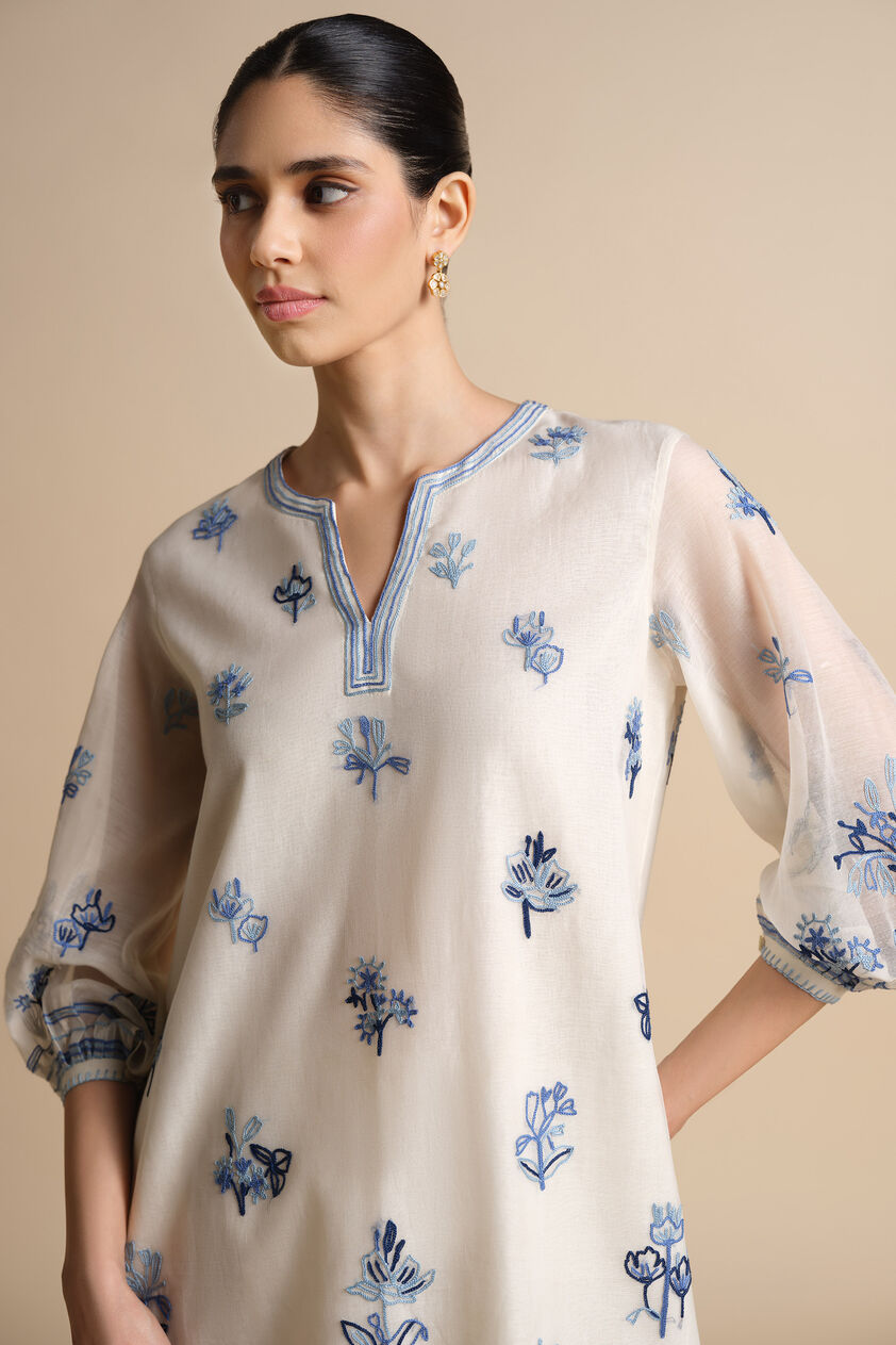 Plume Hand-embroidered SEWA Silk Co-ord - Ivory, Ivory, image 4