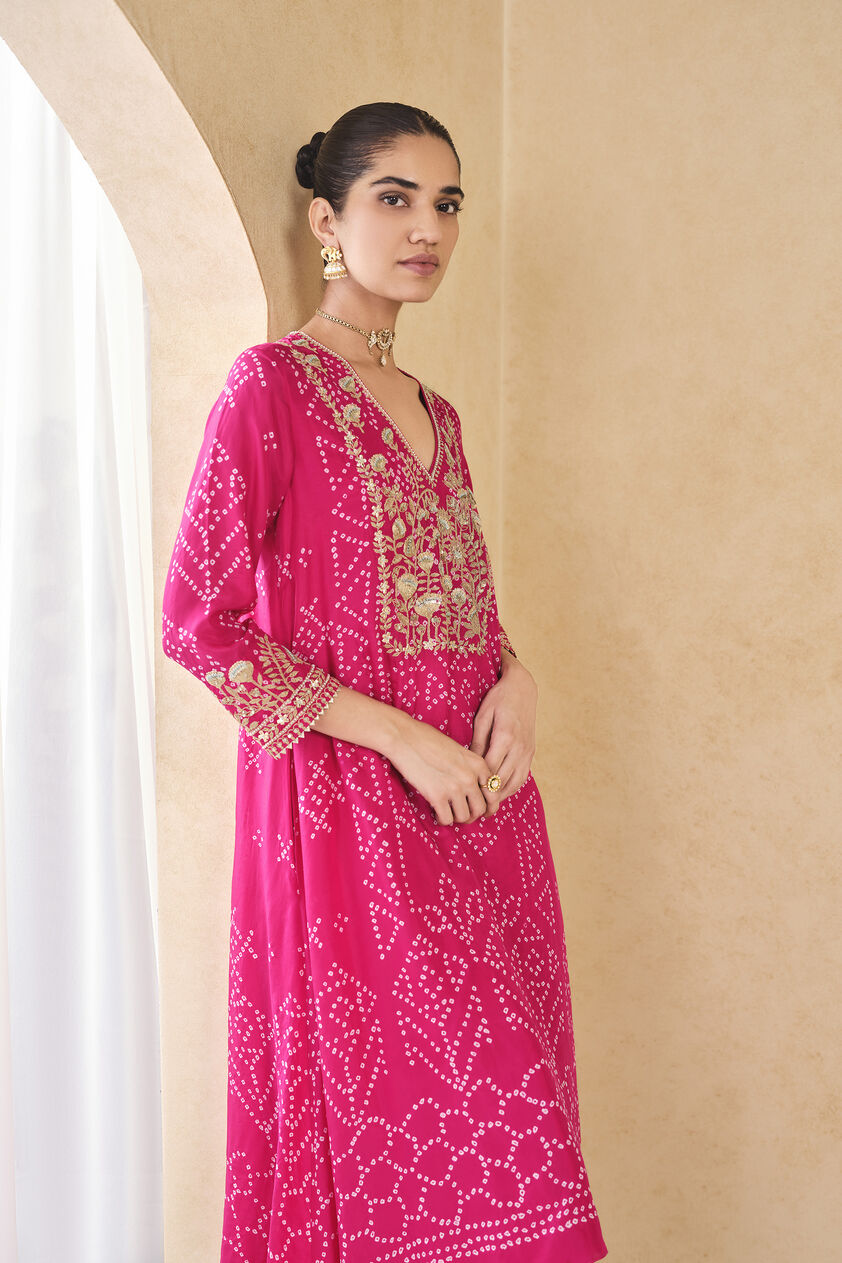 Johona Handcrafted Bandhani Silk Kurta Set - Berry Sorbet, Berry Sorbet, image 4