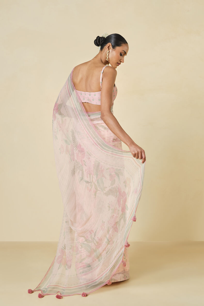 Maritza Printed Chiffon Saree - Blush, Blush, image 2