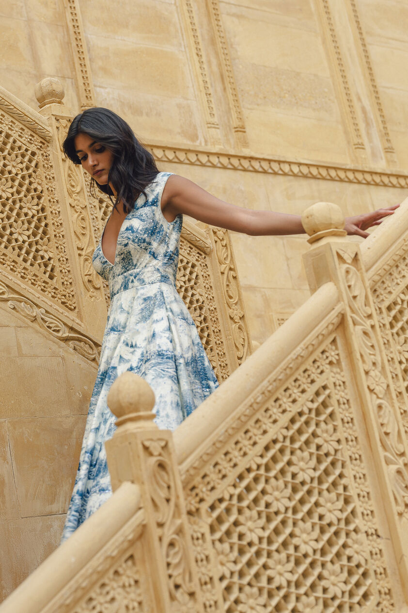 Shahma Sequin Silk Dress - Powder Blue, Blue, image 2