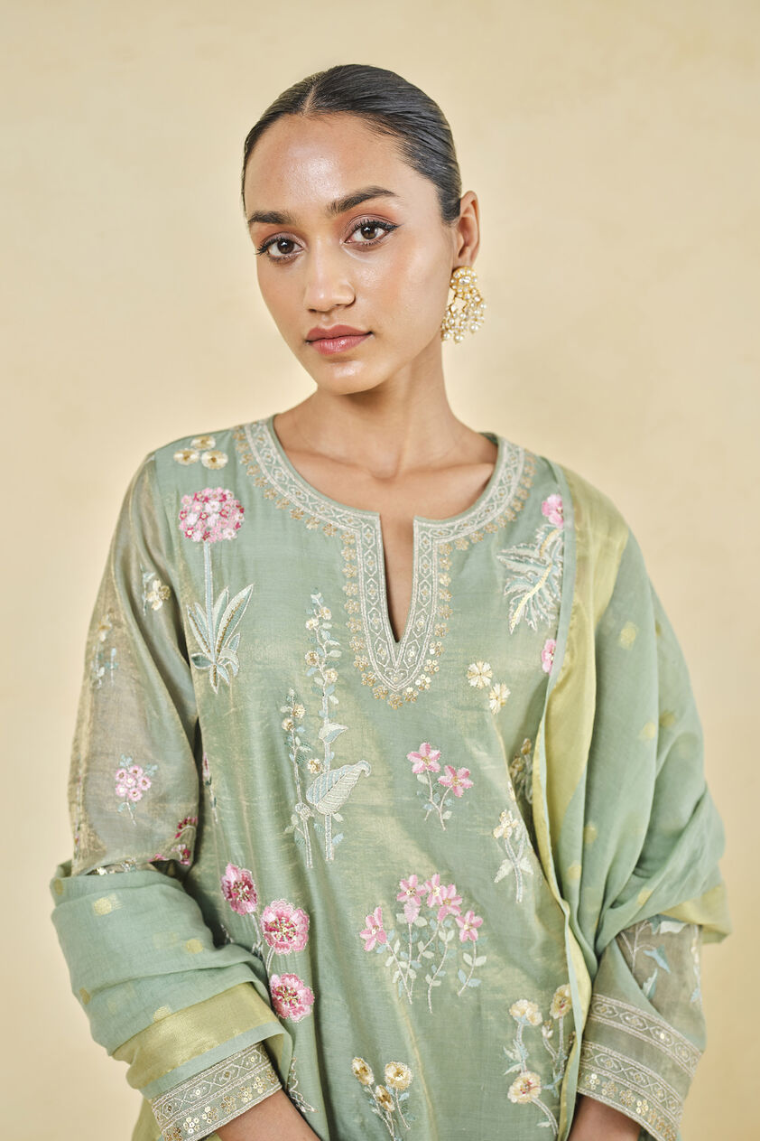 Nasrin Handwoven Maheshwari Suit Set - Sage, Sage, image 4
