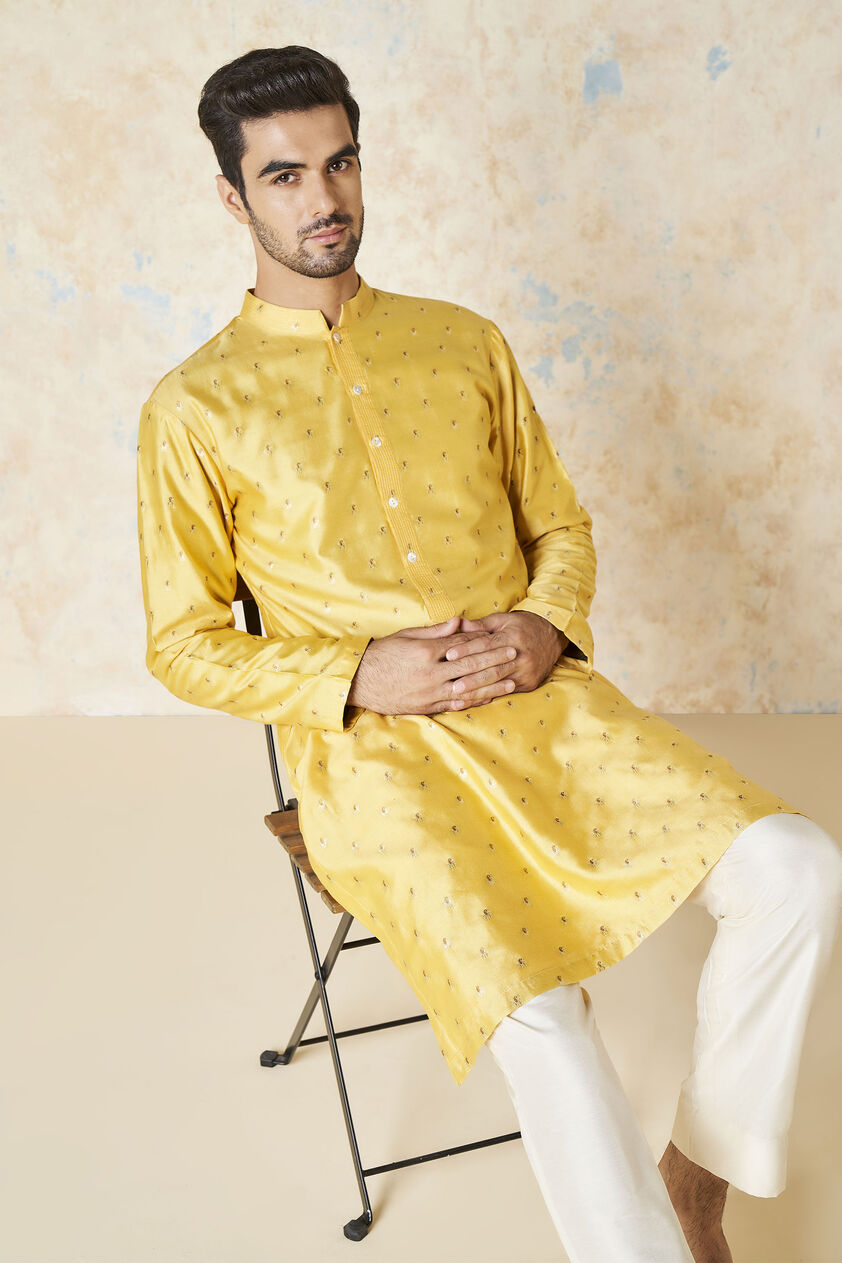Risay Silk Kurta - Mustard, Mustard, image 6