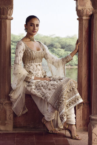 Danayita Gota Patti Silk Suit Set - Ivory, Ivory, image 4