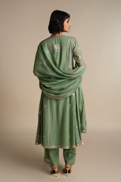 Avayah Embroidered Mul Suit Set - Sage