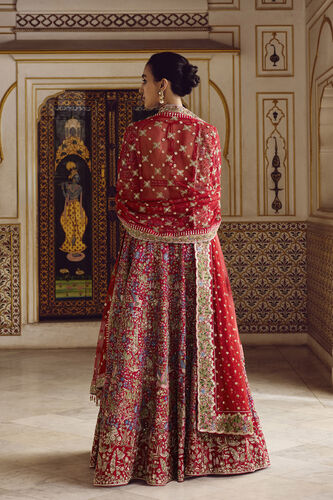 Sabaaha Embroidered Silk Lehenga Set - Red, Red, image 2