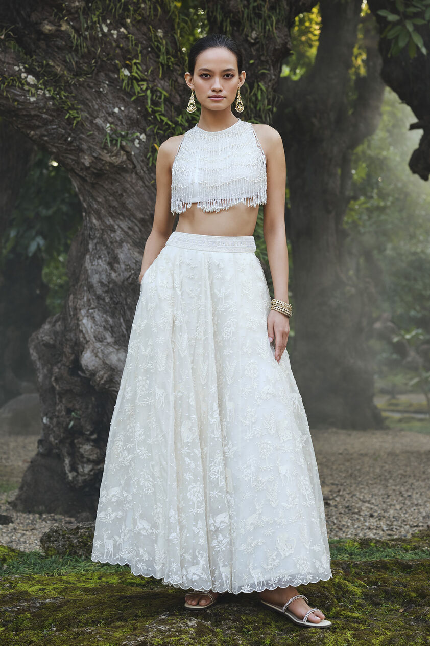 Amadahy Embroidered Silk Skirt Set - Ivory, Ivory, image 1