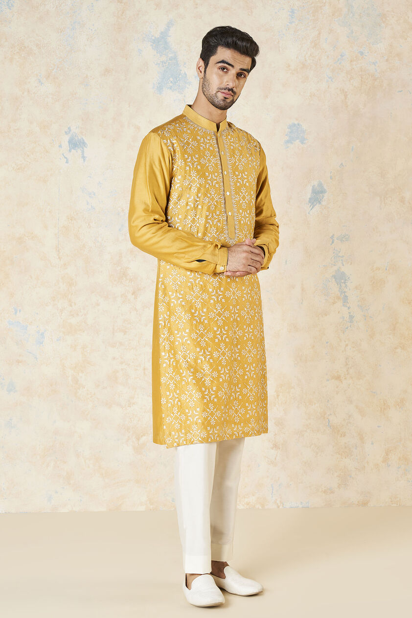 Udyan Silk Kurta - Mustard, Mustard, image 1