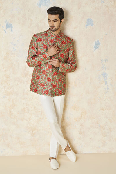 Zehab Silk Bandhgala - Sage Green