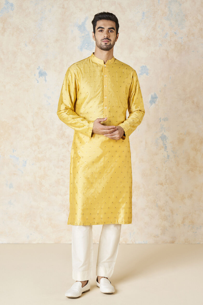 Risay Silk Kurta - Mustard, Mustard, image 1