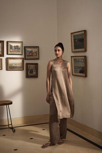 Laze Hand-block Printed Coord - Brown, Brown, image 1