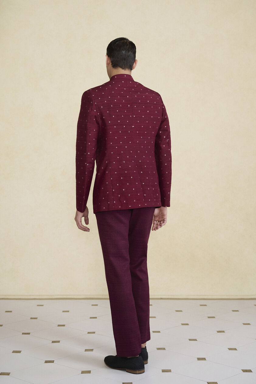 Sohaib Silk Bandhgala - Maroon, Maroon, image 2