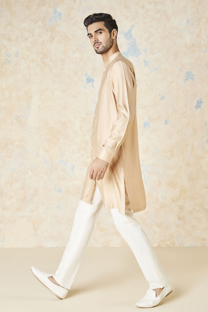 Sazil Silk Kurta - Peach, Peach, image 2