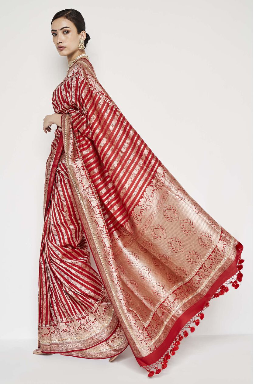 Hargun Benarasi Saree - Red, , image 3