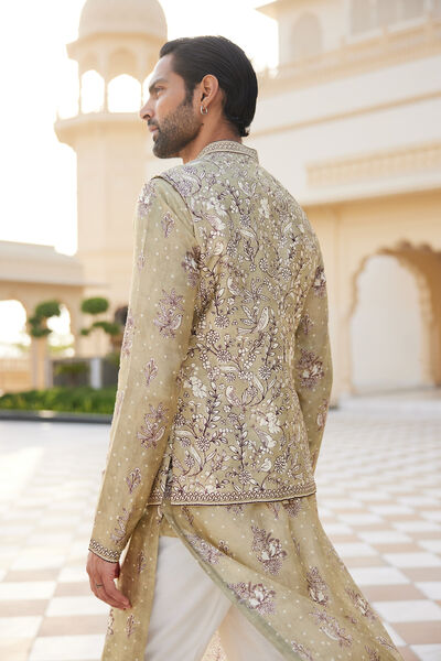 Simal Silk Nehru Jacket - Sage