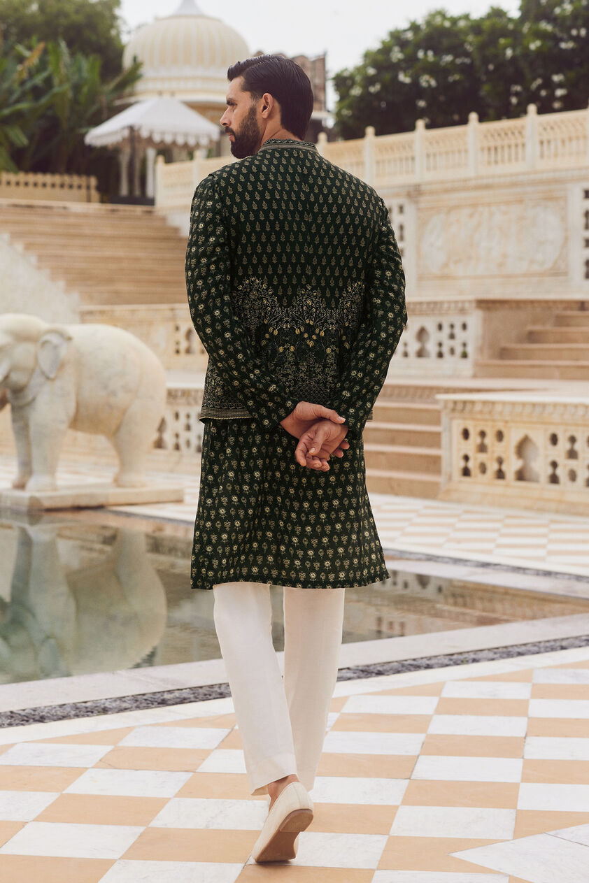 Mivan Silk Nehru Jacket - Green, Green, image 2