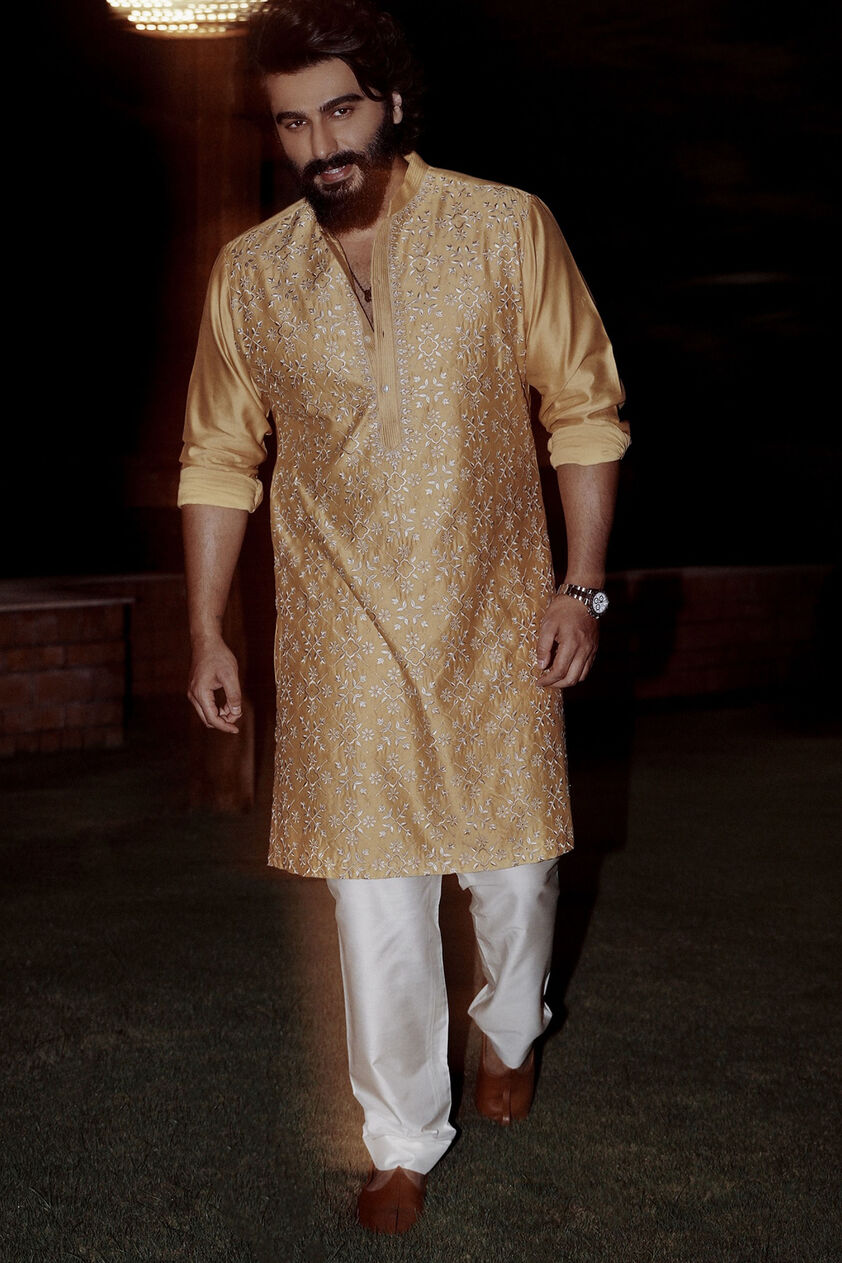 Udyan Silk Kurta - Mustard, , image 1