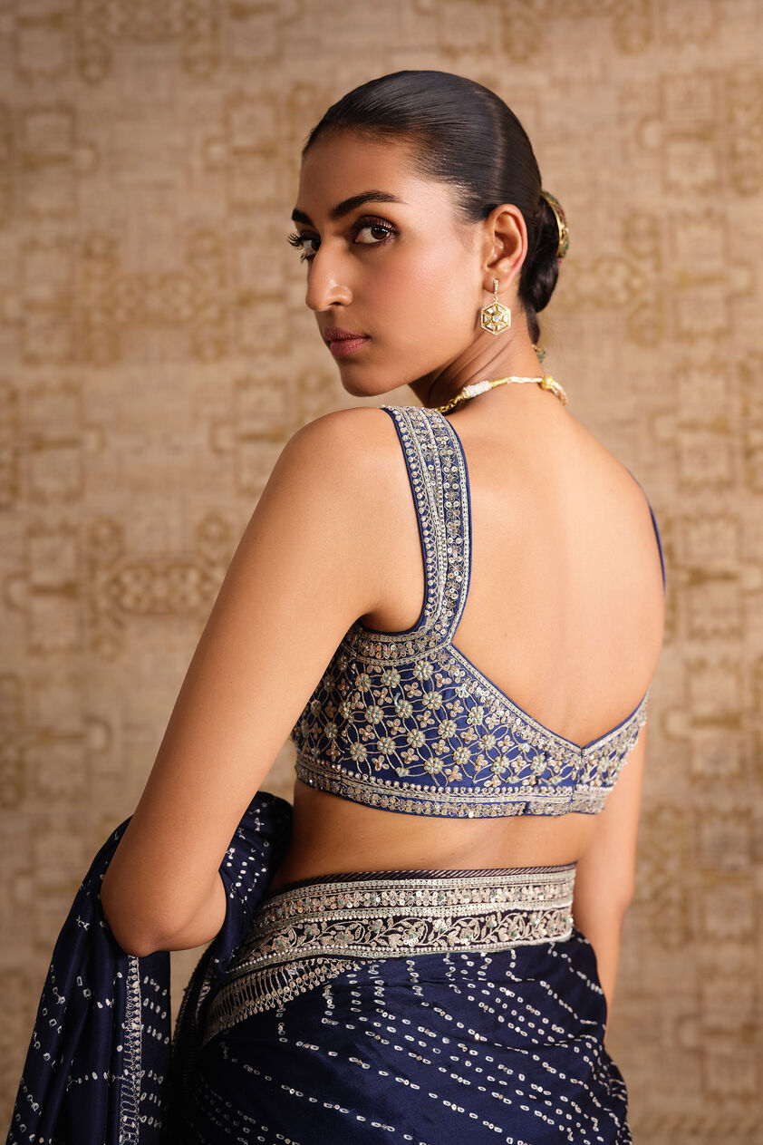 Nartana Handcrafted Bandhani Silk Saree - Blue, Blue, image 6