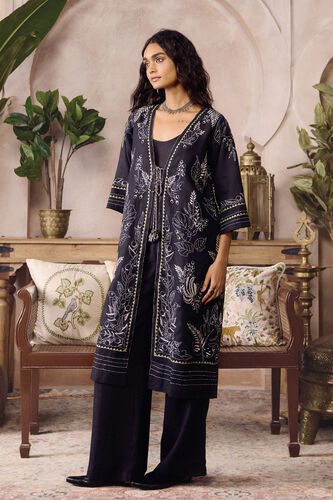 Beaumont Hand-embroidered Kantha Hemp Jacket Set - Black, Black, image 1