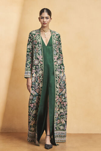 Blooming Wildforest SEWA Hand-embroidered Silk Jacket Set - Green, Green, image 1