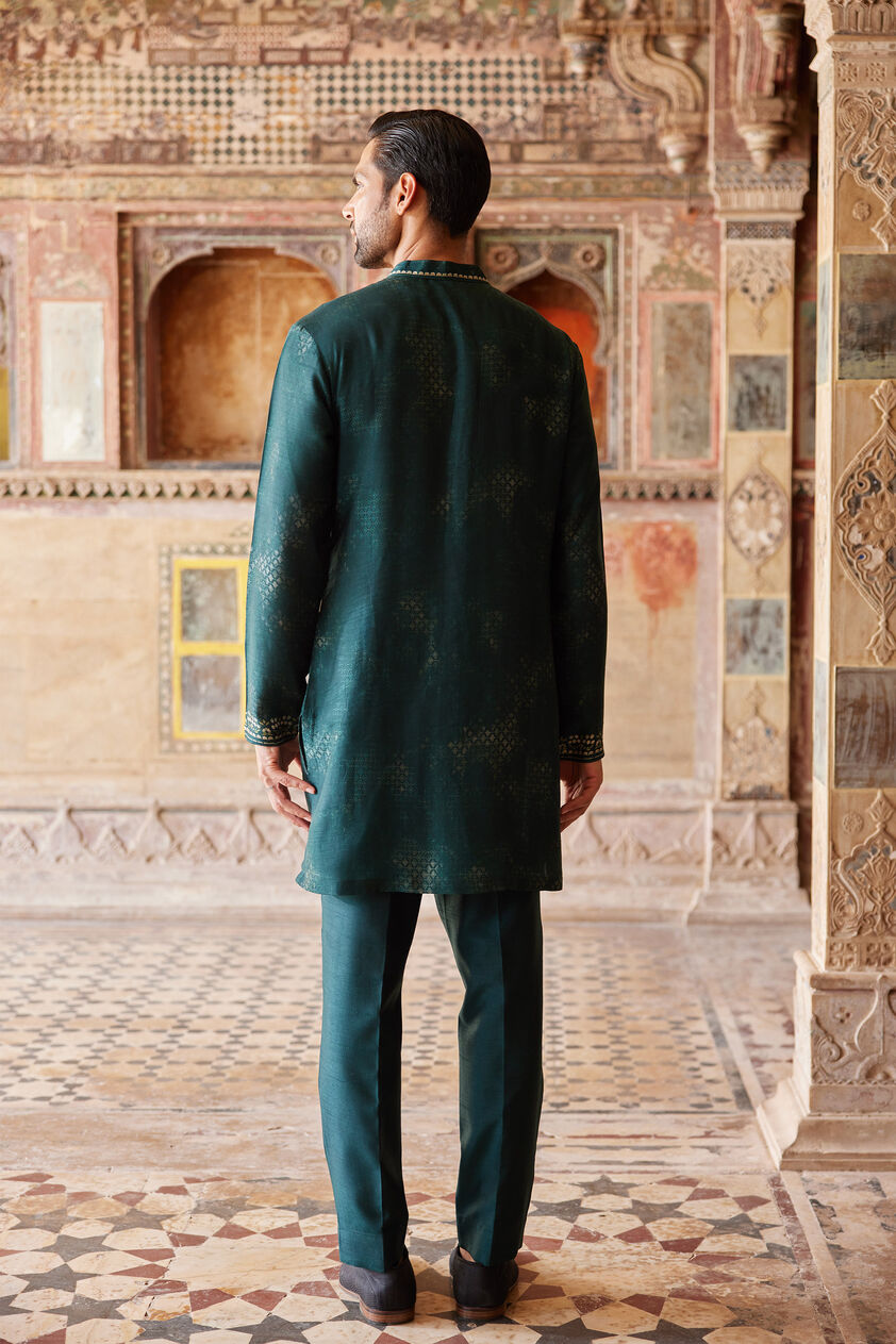 Khidr Printed Silk Kurta - Green, Green, image 2