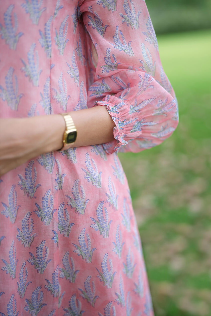 Heather Hand-block Printed Mul Dress - Pink, Pink, image 6