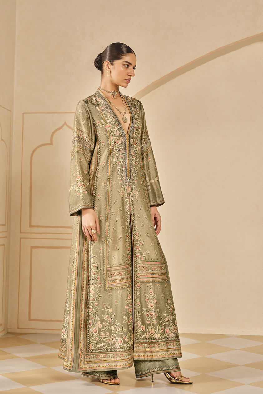 Laraline Printed Silk Jacket Set - Grey, Grey, image 5