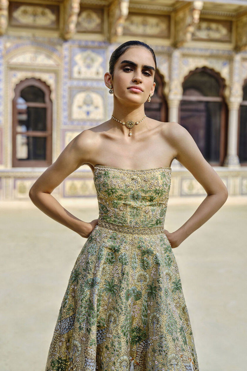 Avasa Hand-painted Pichhwai Silk Dress - Gold, Gold, image 5