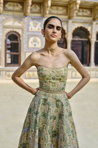 Avasa Hand-painted Pichhwai Silk Dress - Gold, Gold, image 5