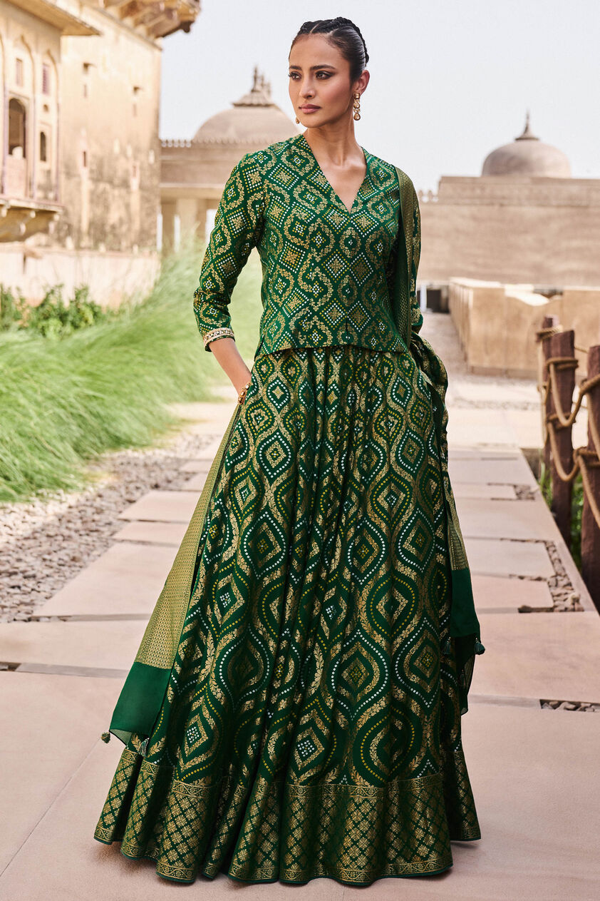 Shukra Lehenga Set, Green, image 1