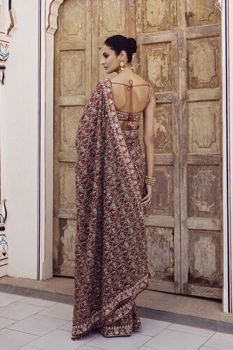 Azmah Embroidered Georgette Saree - Red, Red, image 2