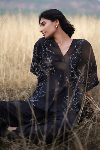 Moorland Handcrafted Bandhani Linen Co-ord - Black, Black, image 4