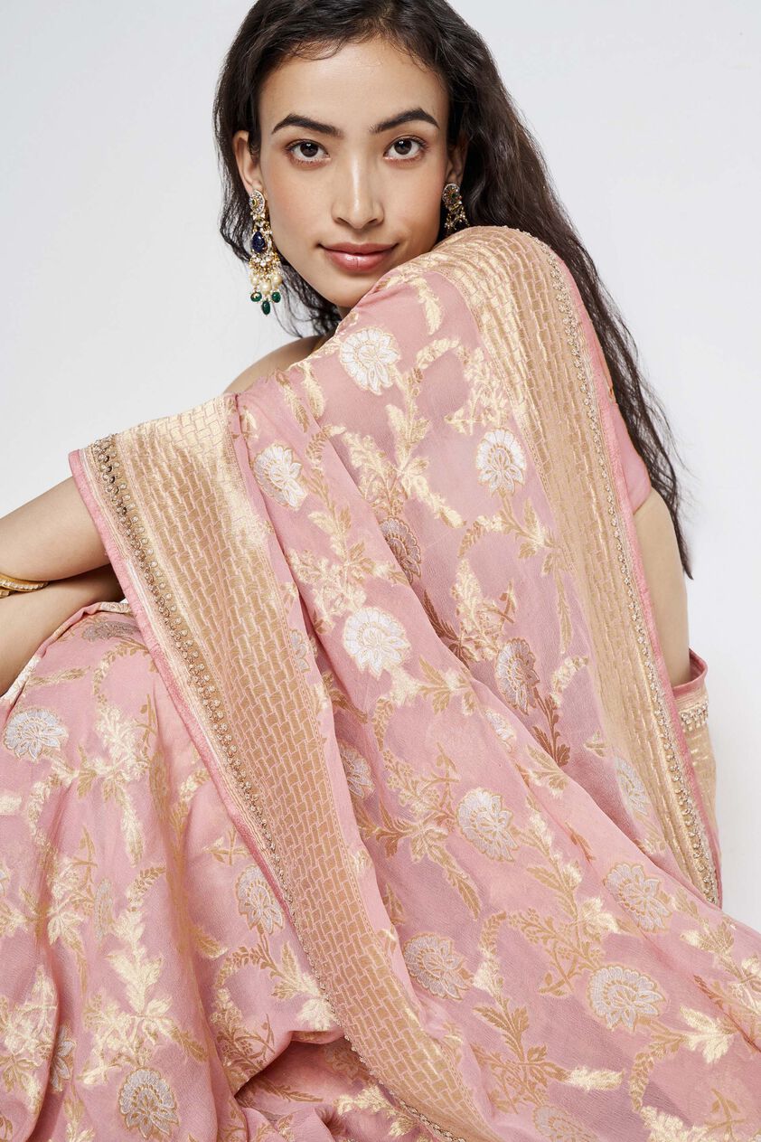 Aaradhana Benarasi Silk Embroidered Saree - Blush, Blush, image 7