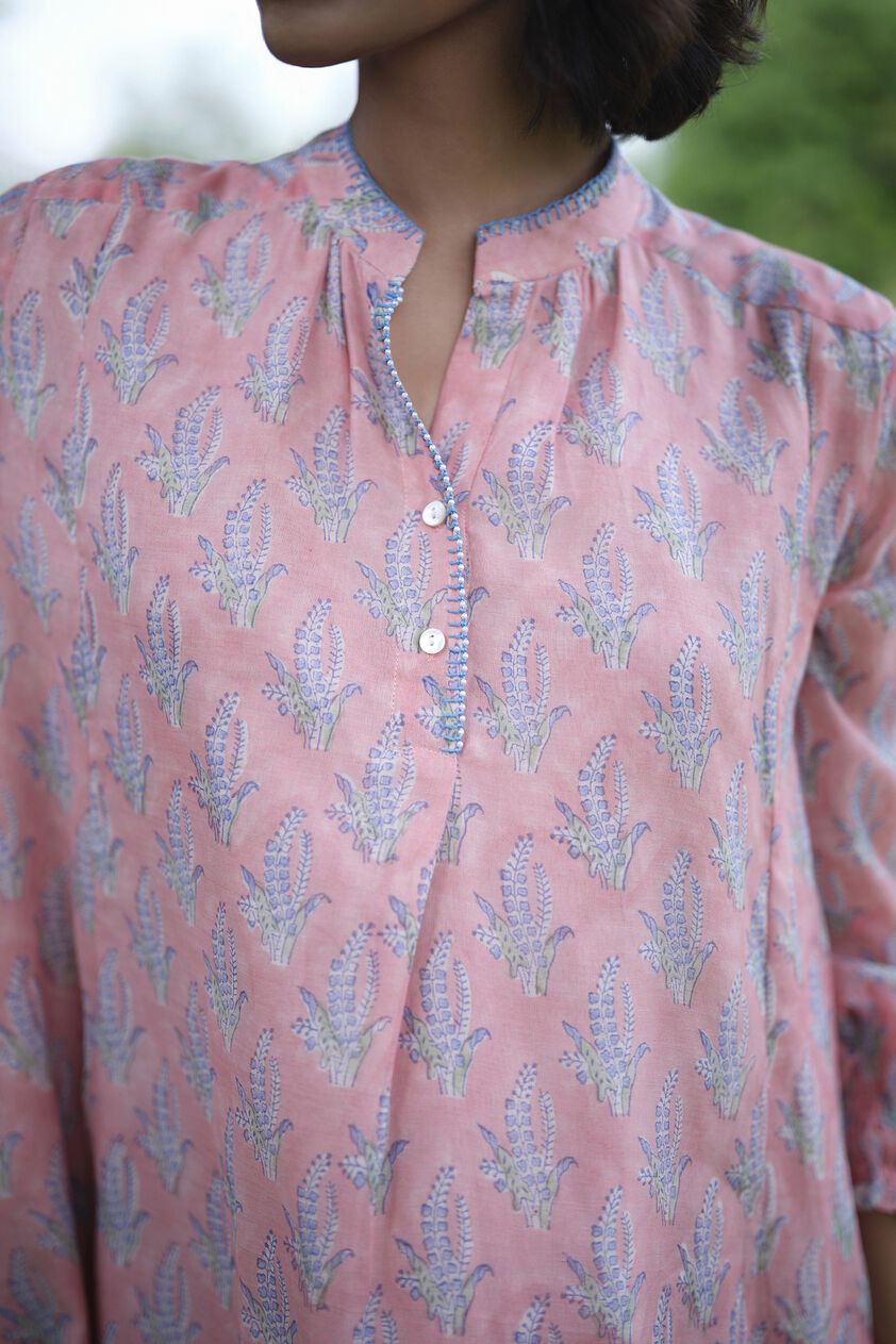 Heather Hand-block Printed Mul Dress - Pink, Pink, image 3