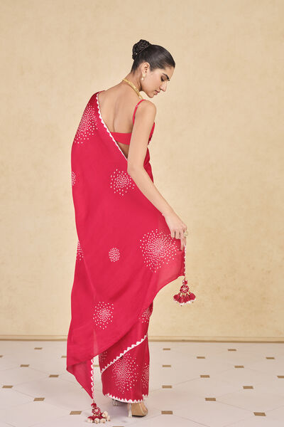 Maywa Handcrafted Bandhani Silk Saree - Red