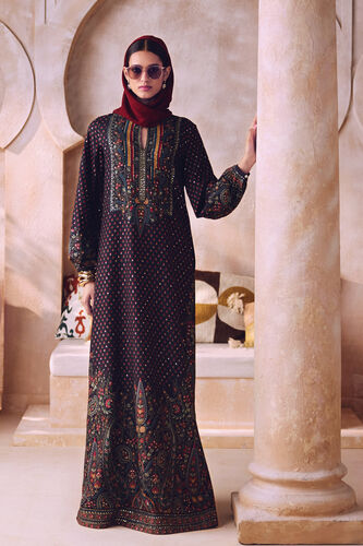 Nafeesa Silk Kaftan - Black, Black, image 1